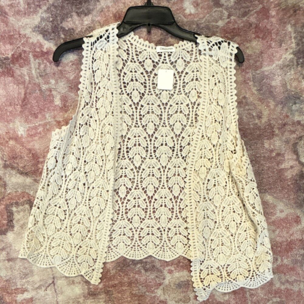 CMajorHan Ivory Crochet Sleeveless Boho Vest Top Women's Cotton Floral Lace